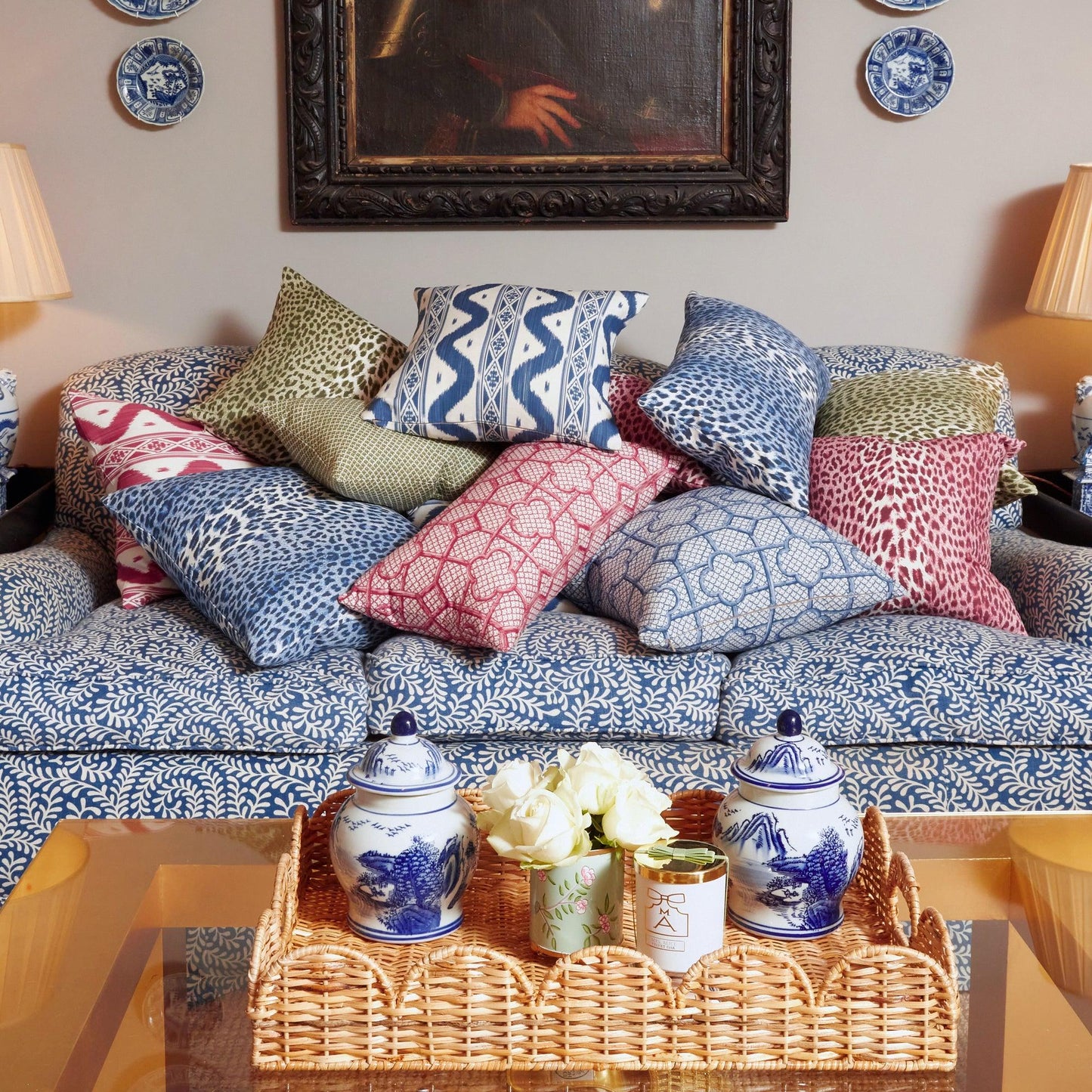 Cobalt Blue Ikat Stripe Fabric