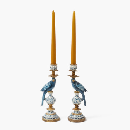 Small Blue Parrot Candle Holder (Pair)