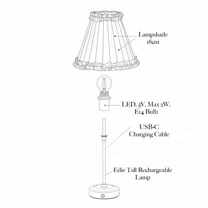 Edie Rechargeable Lamp with Blue Ikat Shade (18cm)