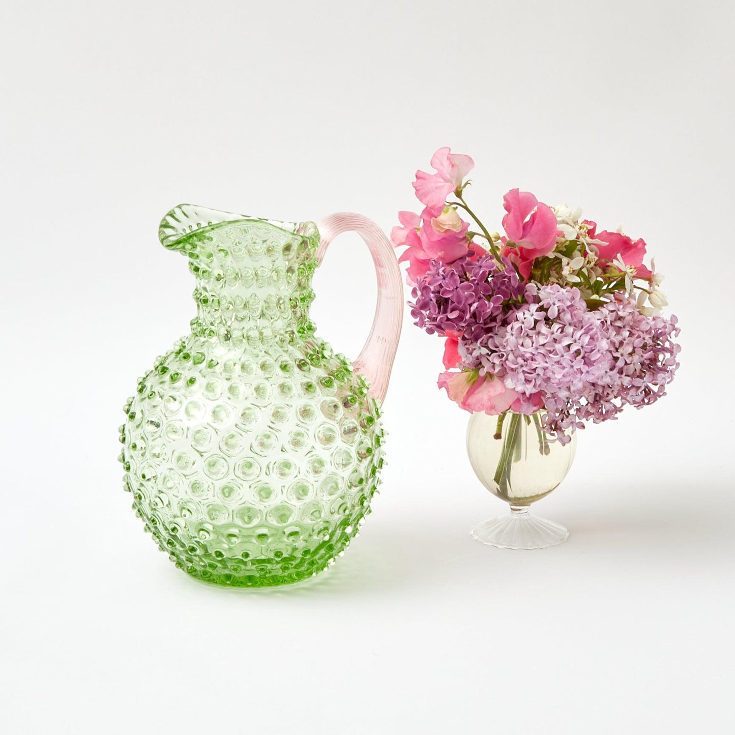 Emerald Hobnail Jug & Rose Handle