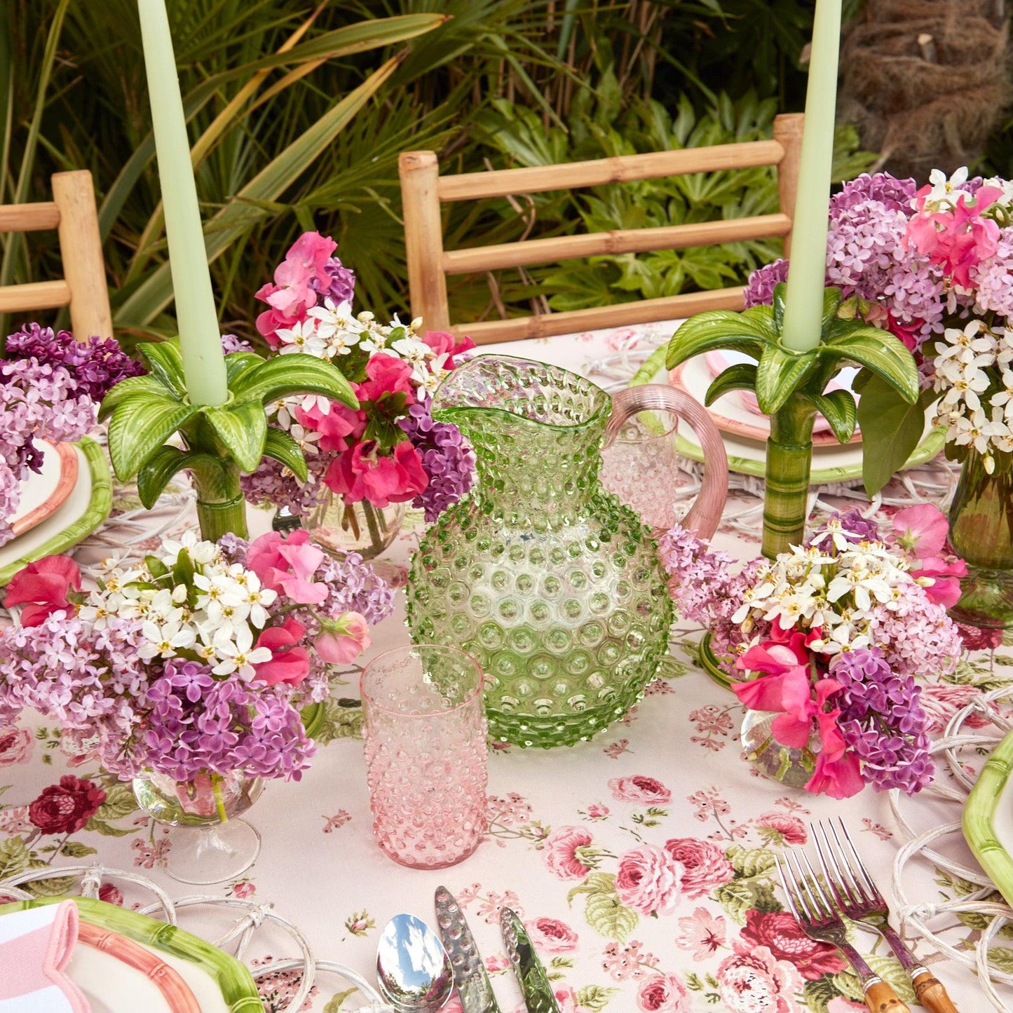 Emerald Hobnail Jug & Rose Handle