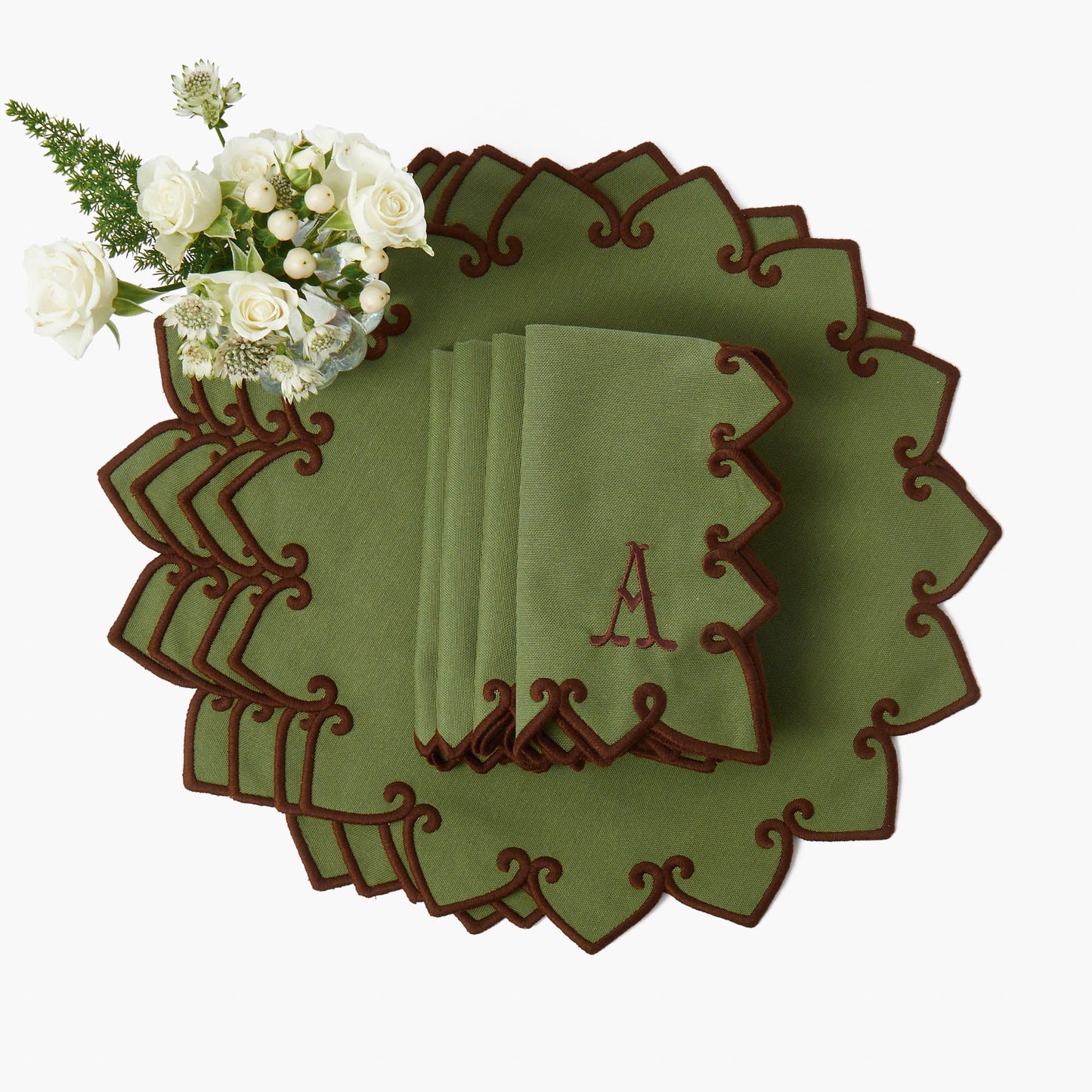 Forest Green & Brown Angelina Placemats & Napkins (Set of 4)