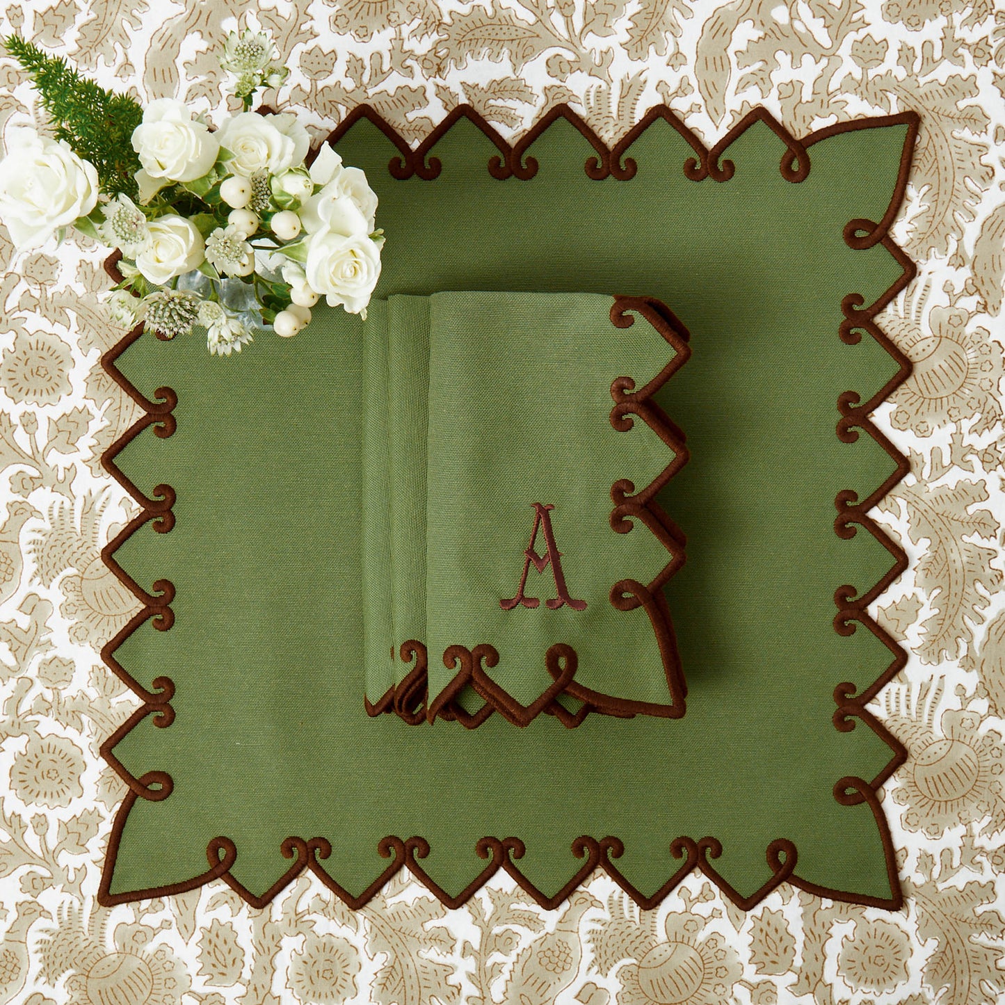Forest Green & Brown Angelina Placemats & Napkins (Set of 4)