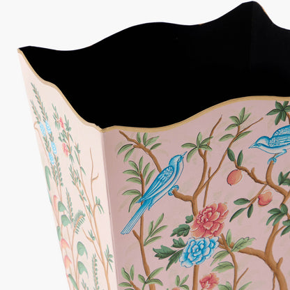 Pink Chinoiserie Tole Waste Paper Bin