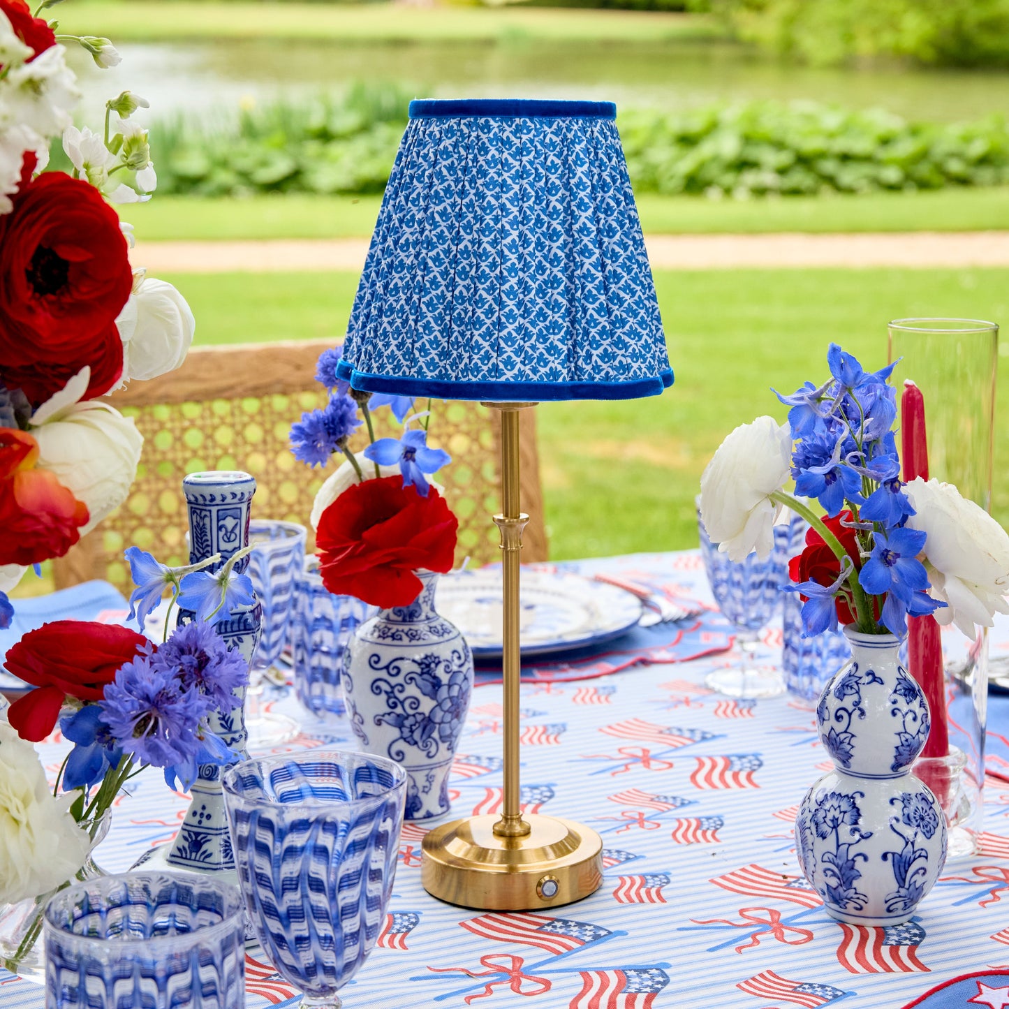 Edie Rechargeable Lamp with Cobalt Lotus Shade (18cm)