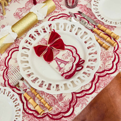 Burgundy Claudette Toile Placemats & Napkins (Set of 4)