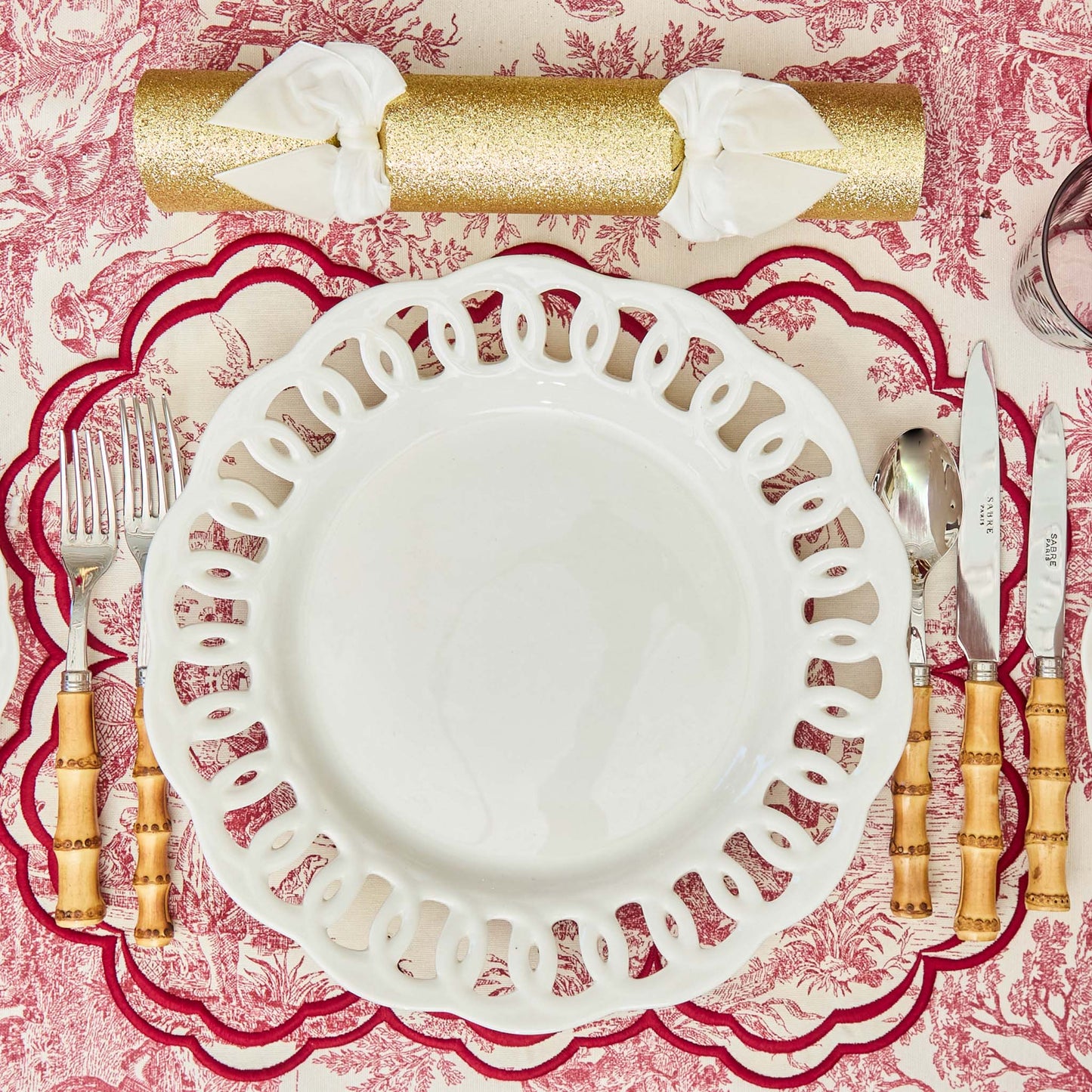 Burgundy Claudette Toile Placemats & Napkins (Set of 4)
