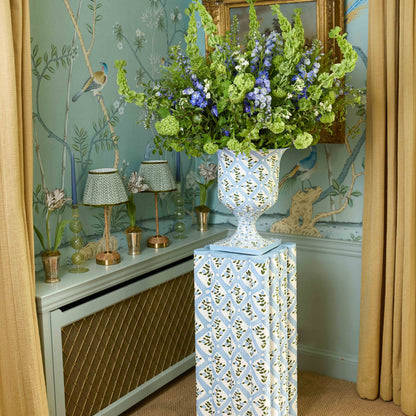 Blue Floral Trellis Urn & Pedestal