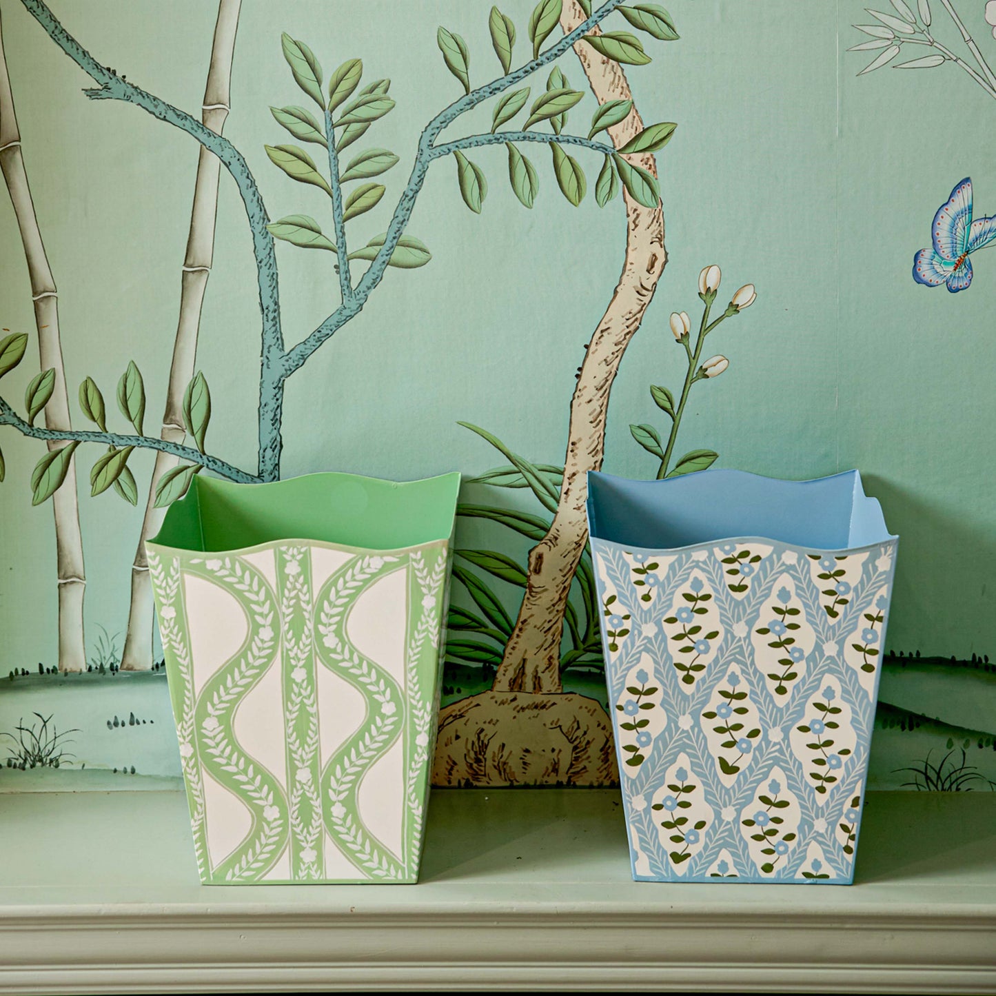 Blue Floral Trellis Bin