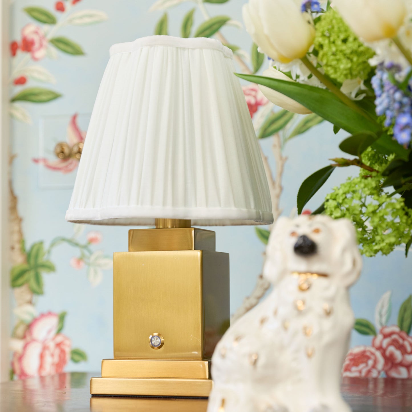 Square Rechargeable Lamp with Cream Shade (18cm)