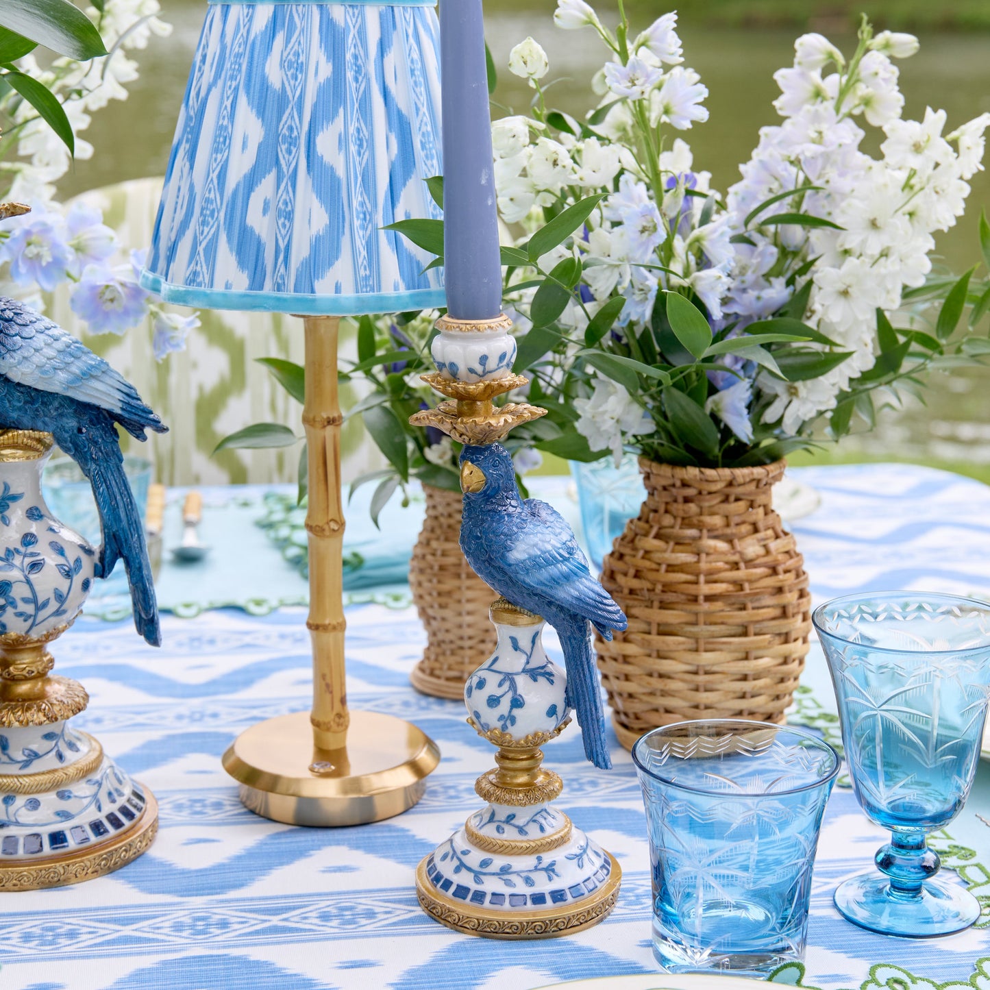 Small Blue Parrot Candle Holder (Pair)