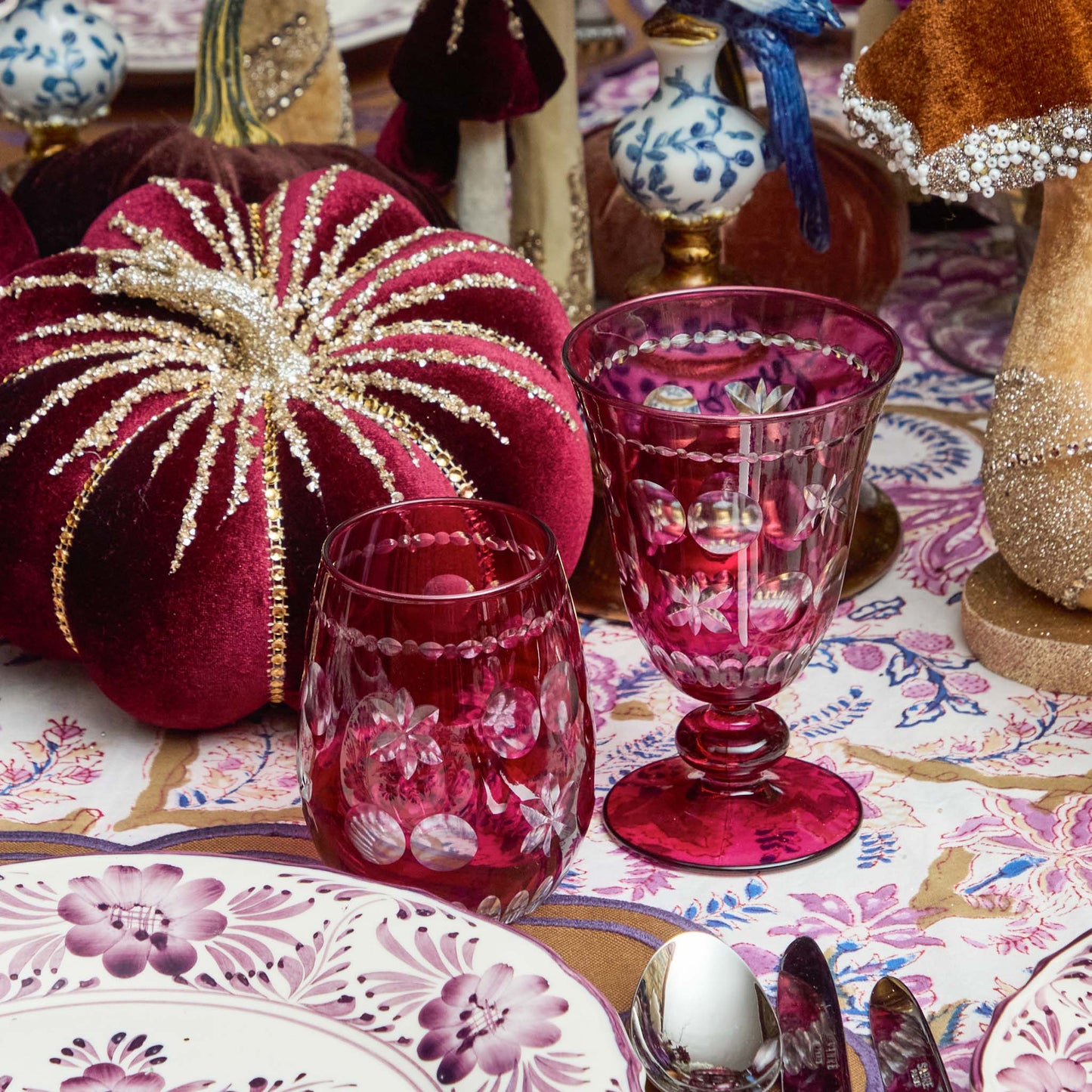 Aubergine Anita Engraved Glassware (Set of 8)