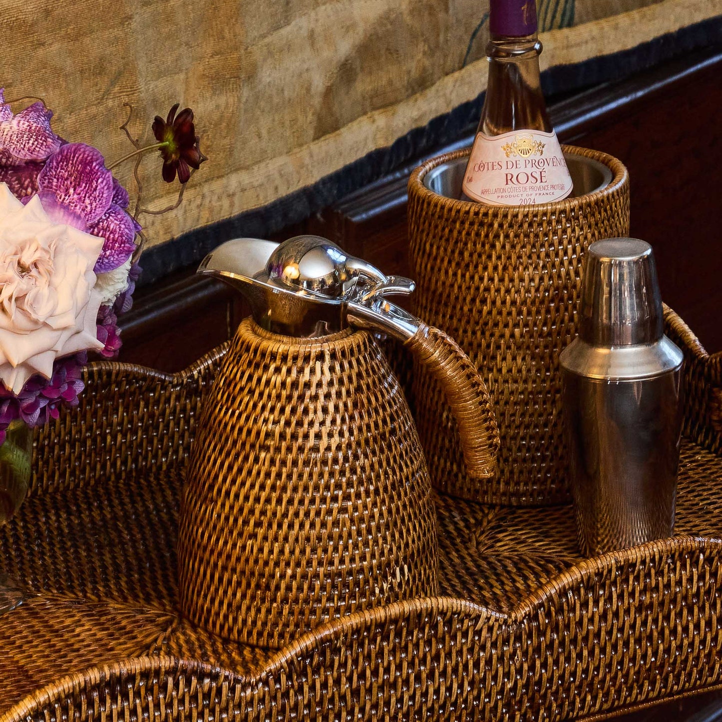 Dark Brown Rattan Wine Cooler