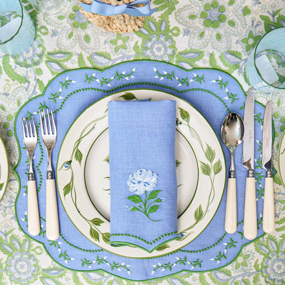 Bluebell Rose Embroidered Linen Napkins (Set of 4)
