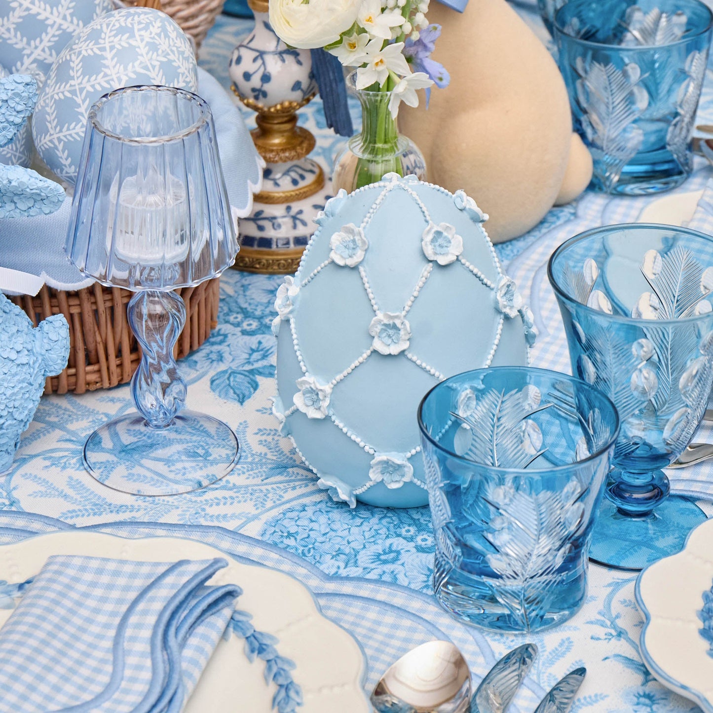 Small Blue Floral Trellis Easter Egg (Pair) - 17cm