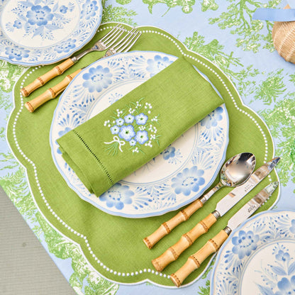 Green Floral Embroidered Linen Napkins (Set of 4)
