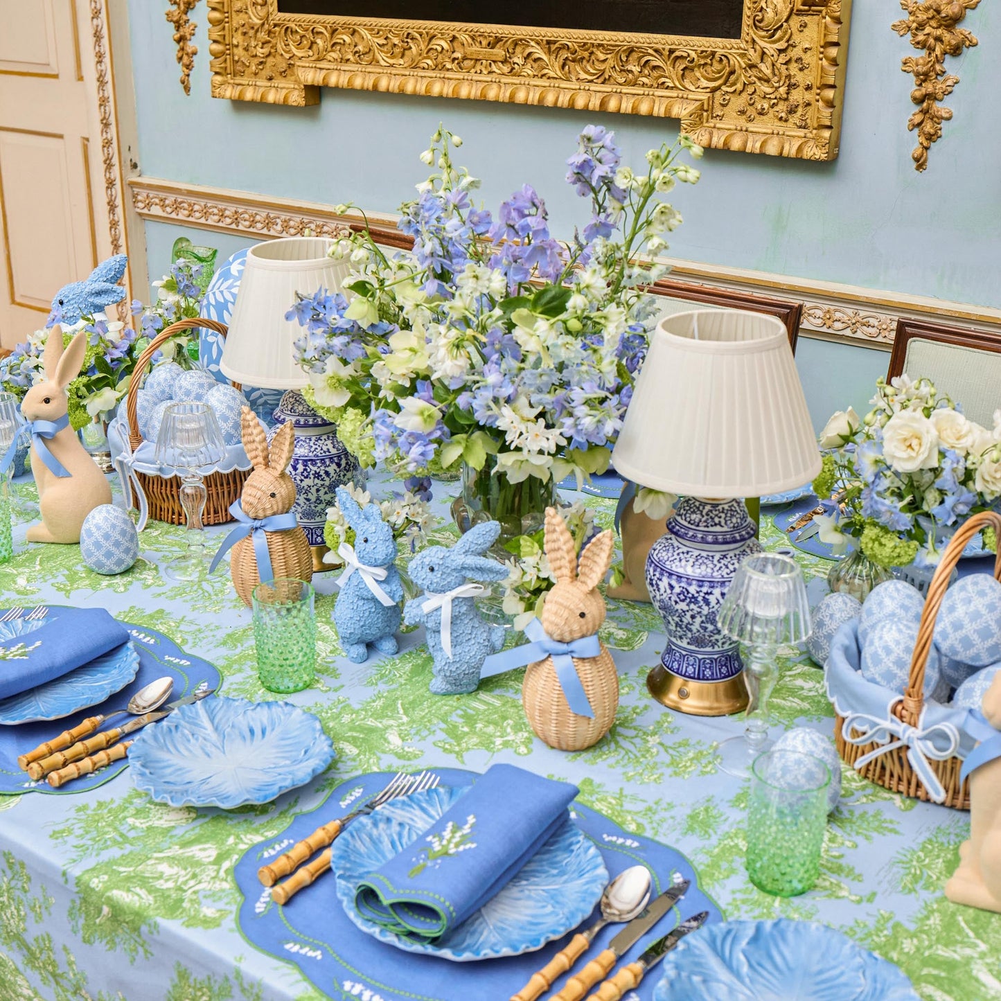 Blue Lily of the Valley Linen Placemats (Set of 4)