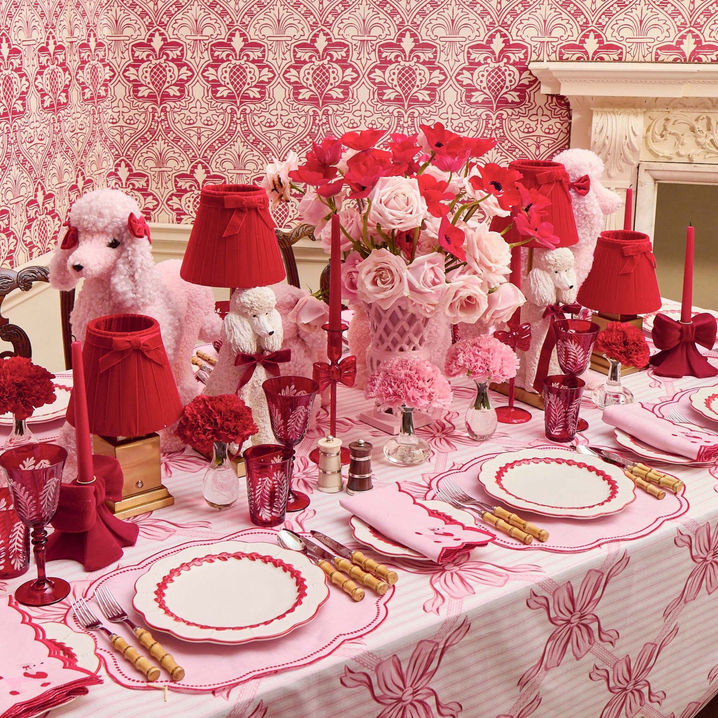 Pink & Red Eloise Linen Placemats & Fifi Poodle Napkins (Set of 4)