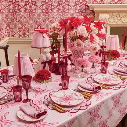 Audrey Pink & Red Bow Dinner & Starter Plates (Set of 8)
