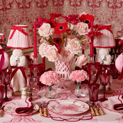 Red Ribboned Camille Peony Candle Holder Set
