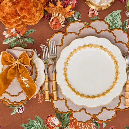 Taupe & Mustard Lily Placemats & Napkins (Set of 4)