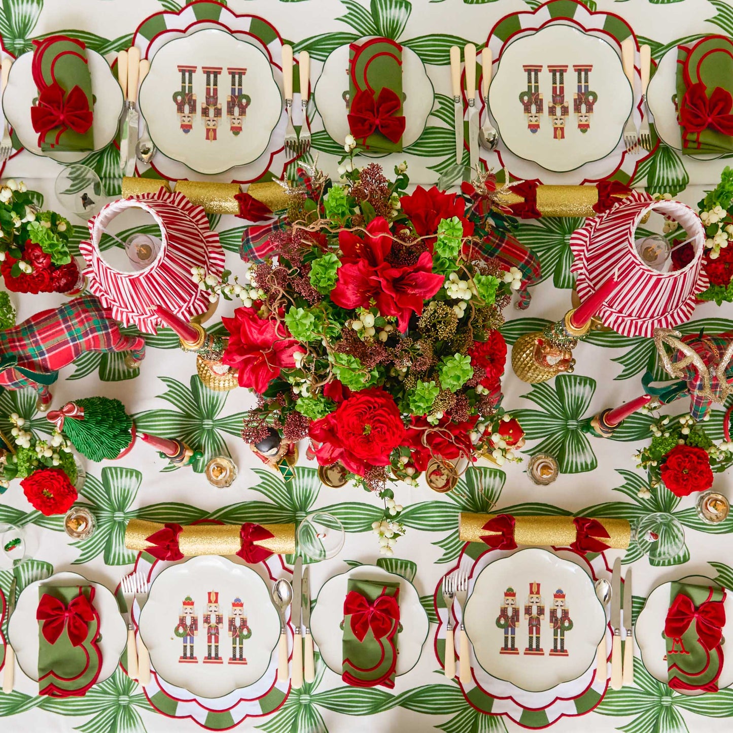 Green Bow Candycane Tablecloth