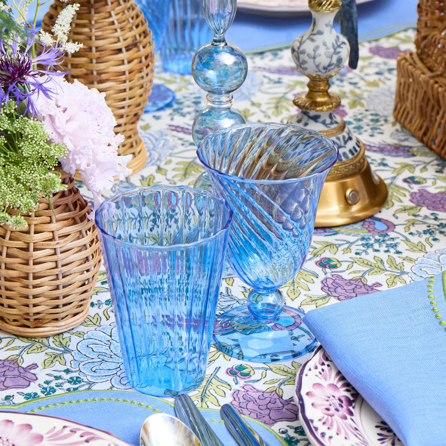 Blue Fluted Water Glasses (Set of 4)