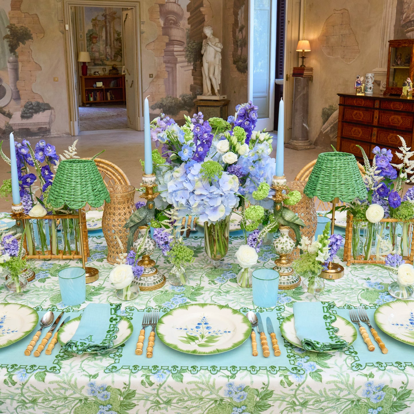 Blue & Green Sophia Waxed Placemats (Set of 4)