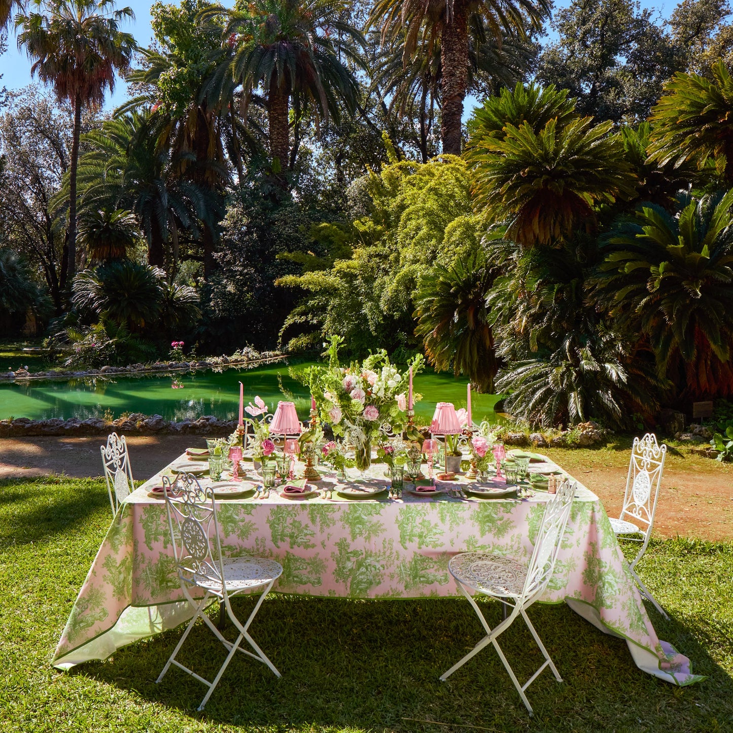 Pink & Green Ottilie Toile Tablecloth