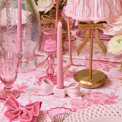 Petal Pink Ceramic Bow Candle Holders (Pair)