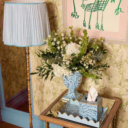 Bamboo Rechargeable Floor Lamp with Soft Blue Lotus Shade (40cm)