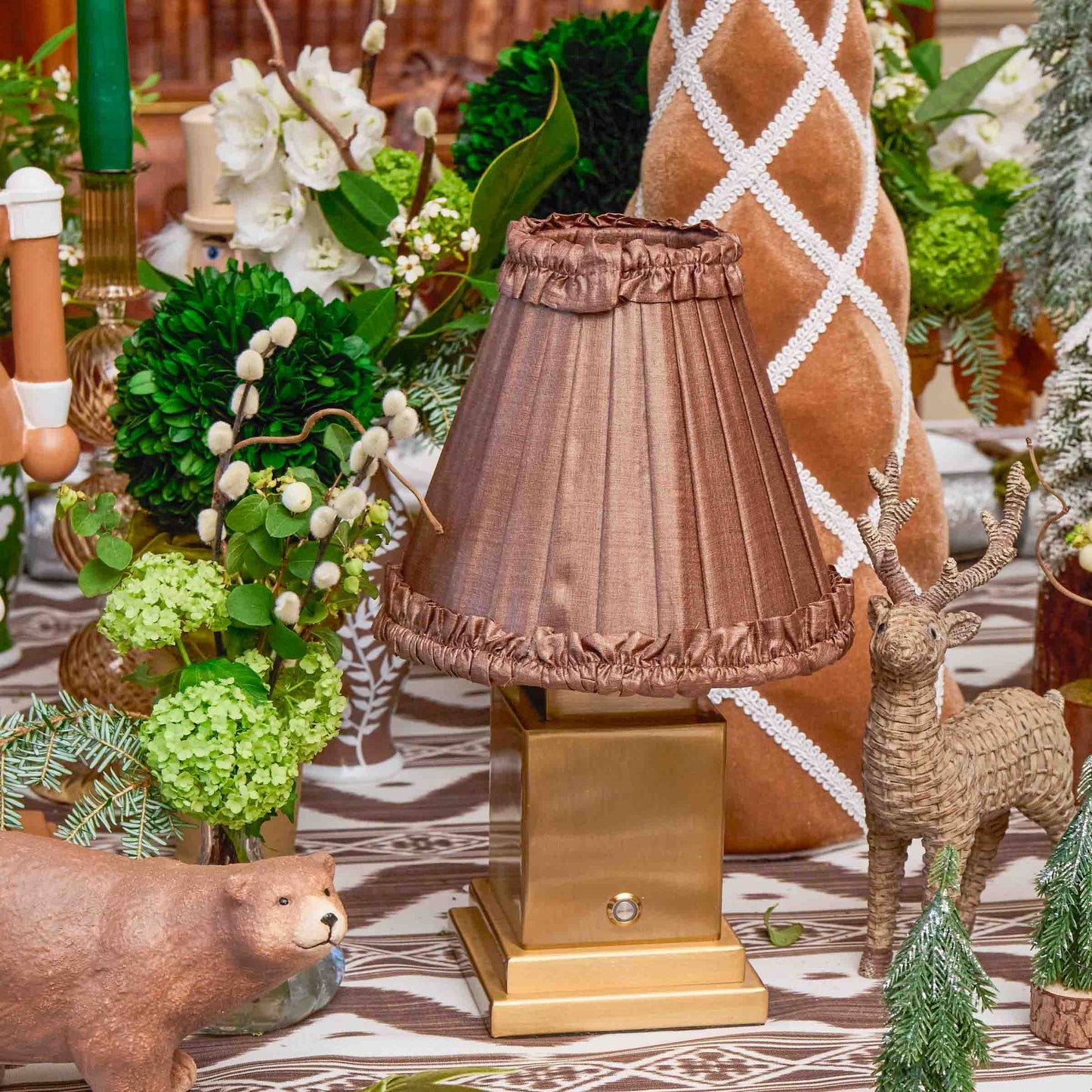 Brown Frilled Silk Lampshade (18cm)