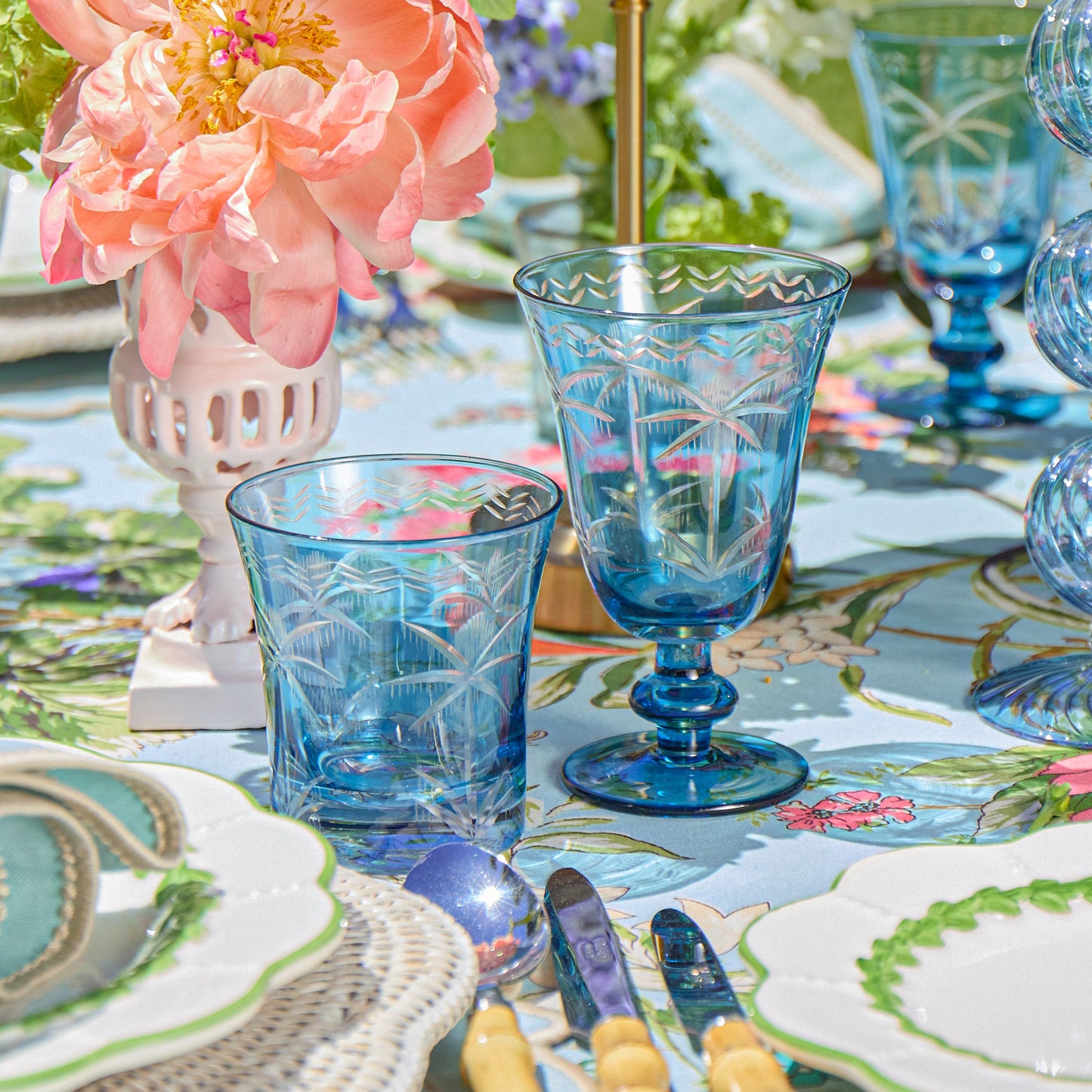 Blue Palm Glassware (Set of 8)