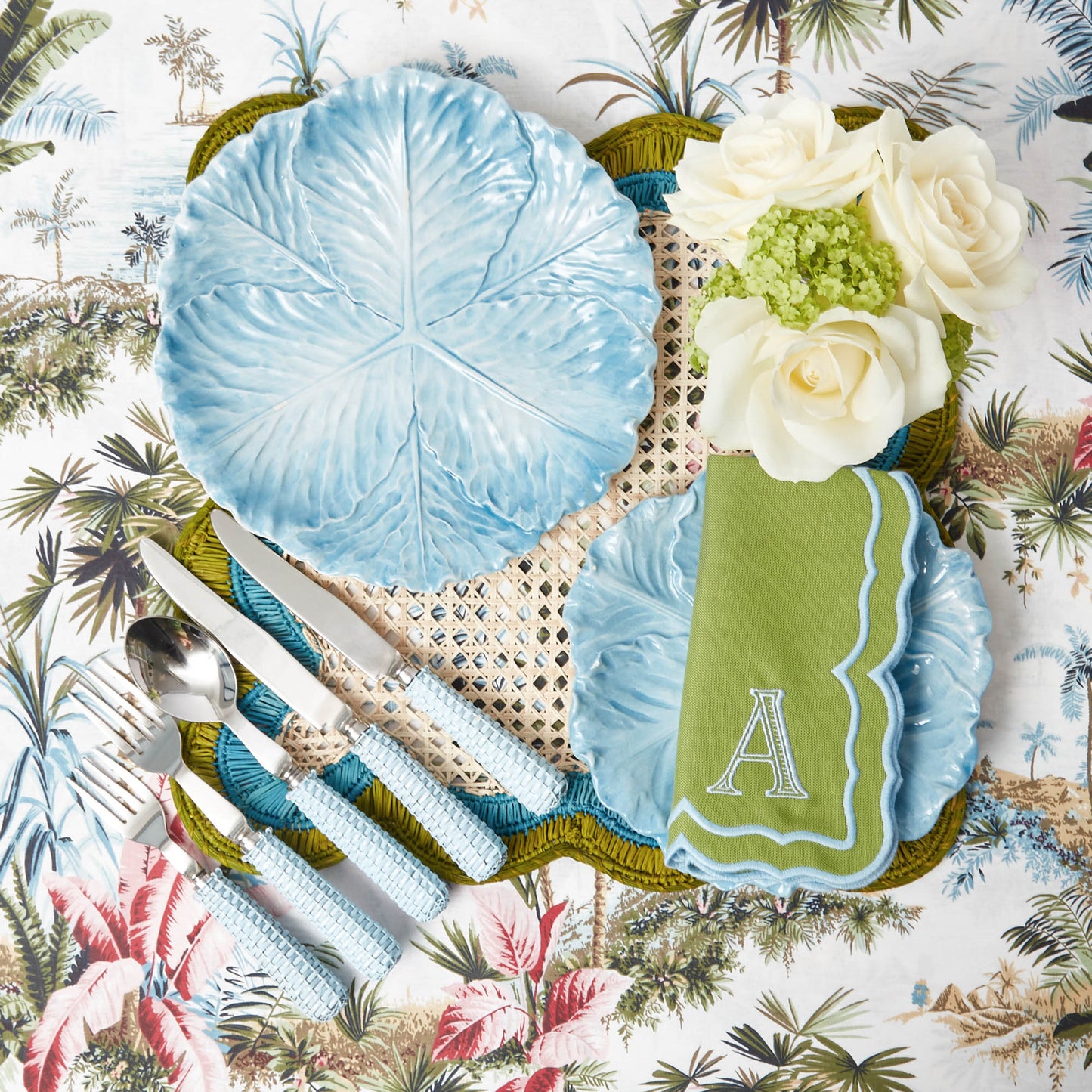 Blue Serena Cabbage Dinner Plates (Set of 4)