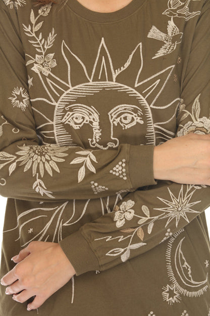 Johnny Was JWLA Embroidered Long Sleeve Crew Neck Tee J17424