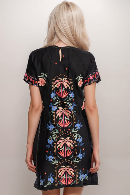 Johnny Was Workshop Black Isla Raglan Seamed Dress W33725-3