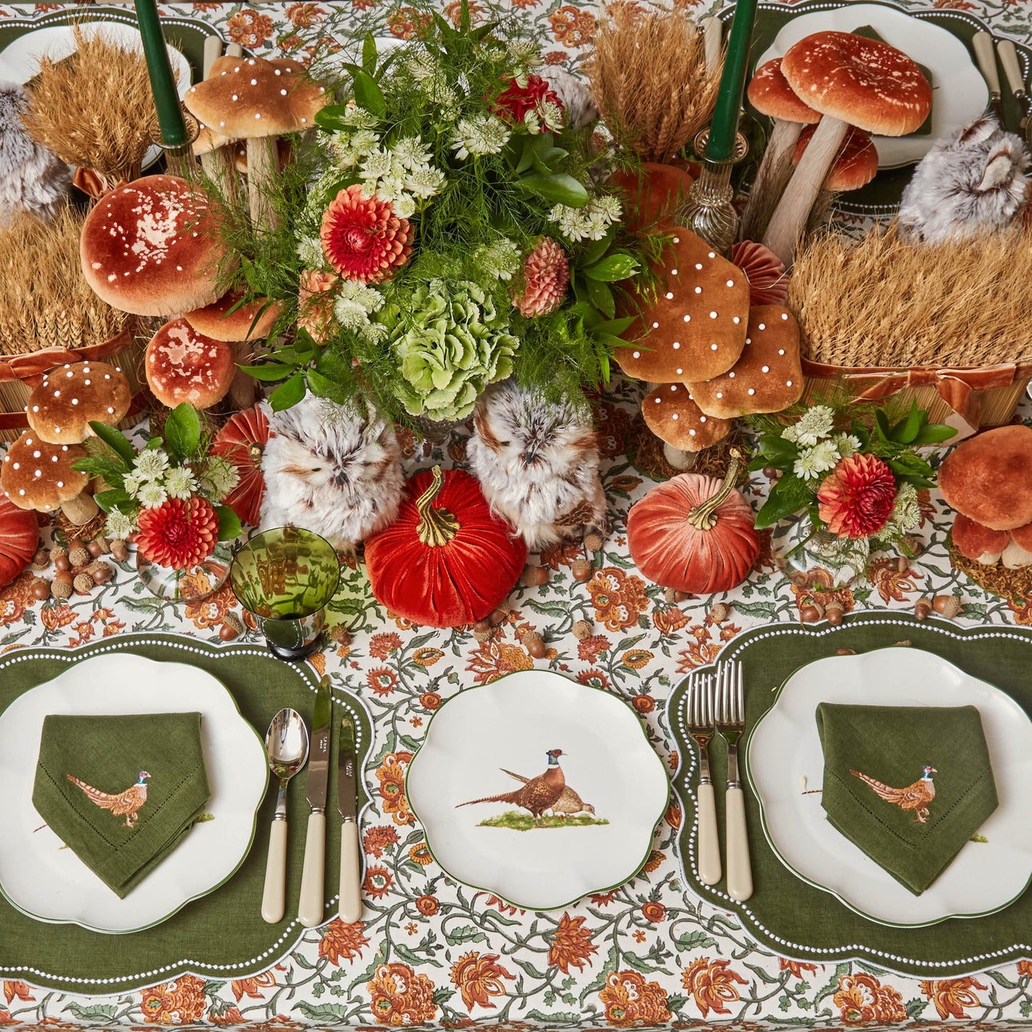 Forest Green Pheasant Linen Napkins (Set of 4)