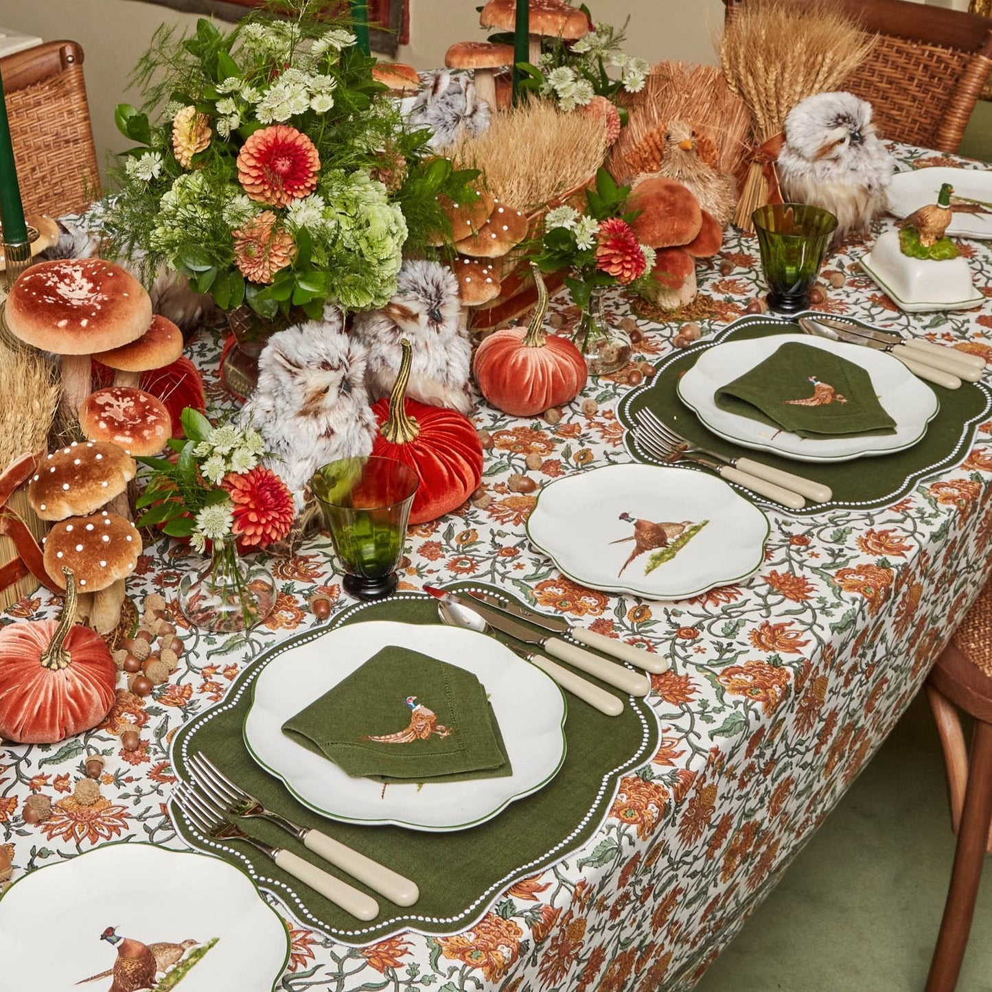 Forest Green Pheasant Linen Napkins (Set of 4)