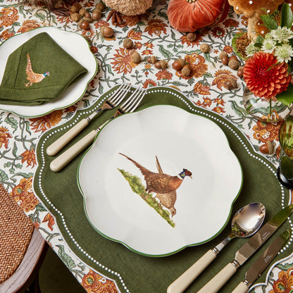Forest Green Pheasant Linen Napkins (Set of 4)