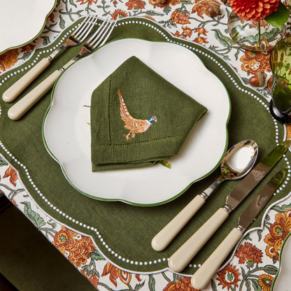Forest Green Pheasant Linen Napkins (Set of 4)