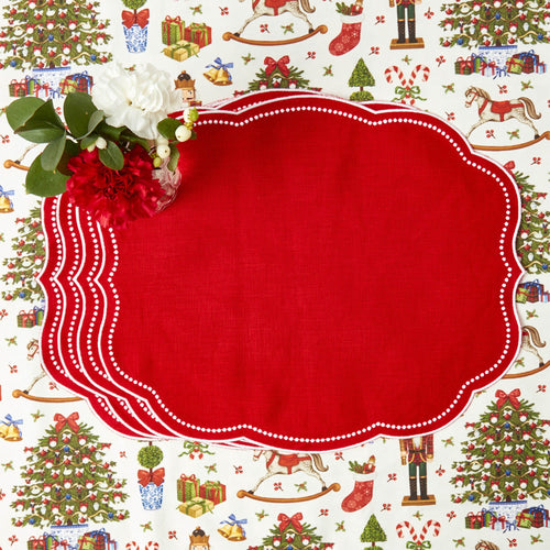 Red Eloise Linen Placemats (Set of 4)