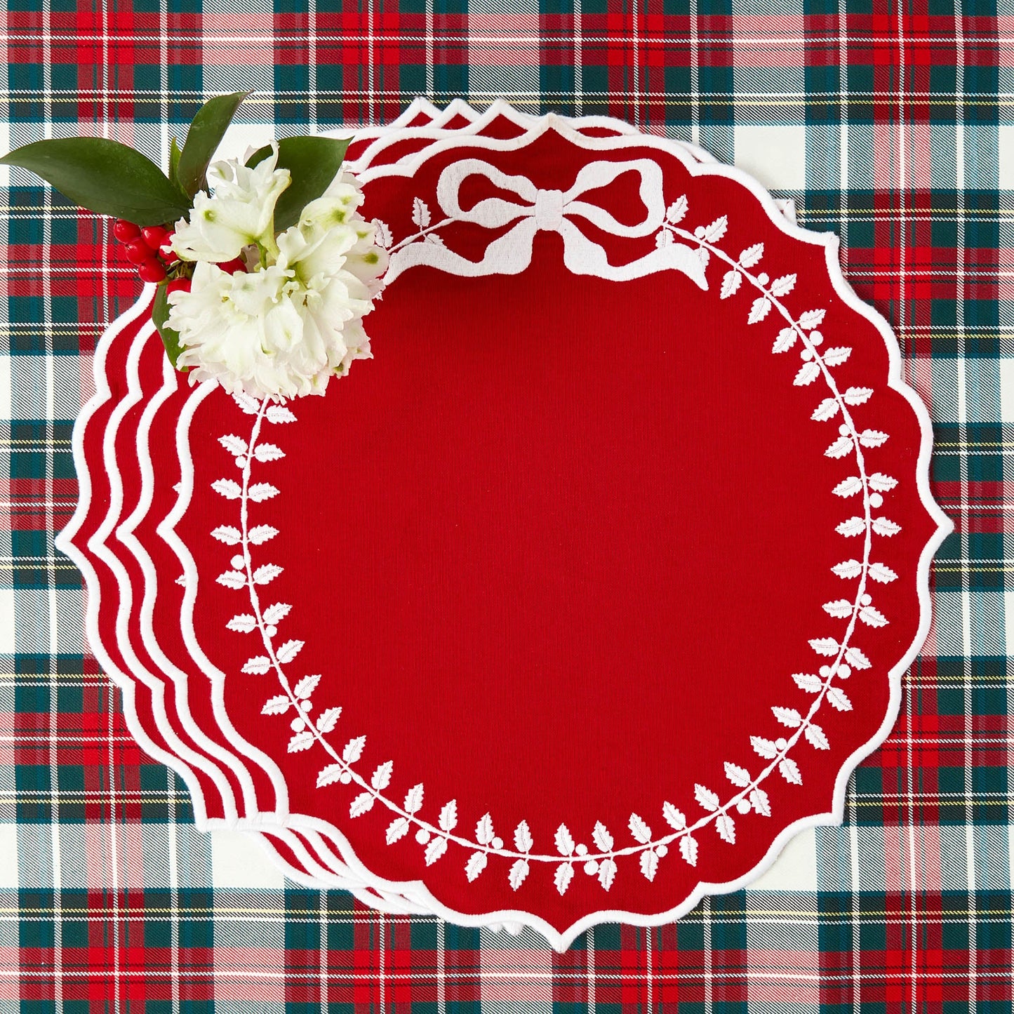 Red Bow Laurel Placemats (Set of 4)