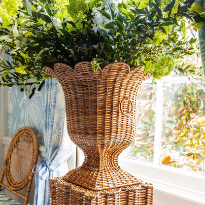 Liliana Scalloped Rattan Urn & Pedestal