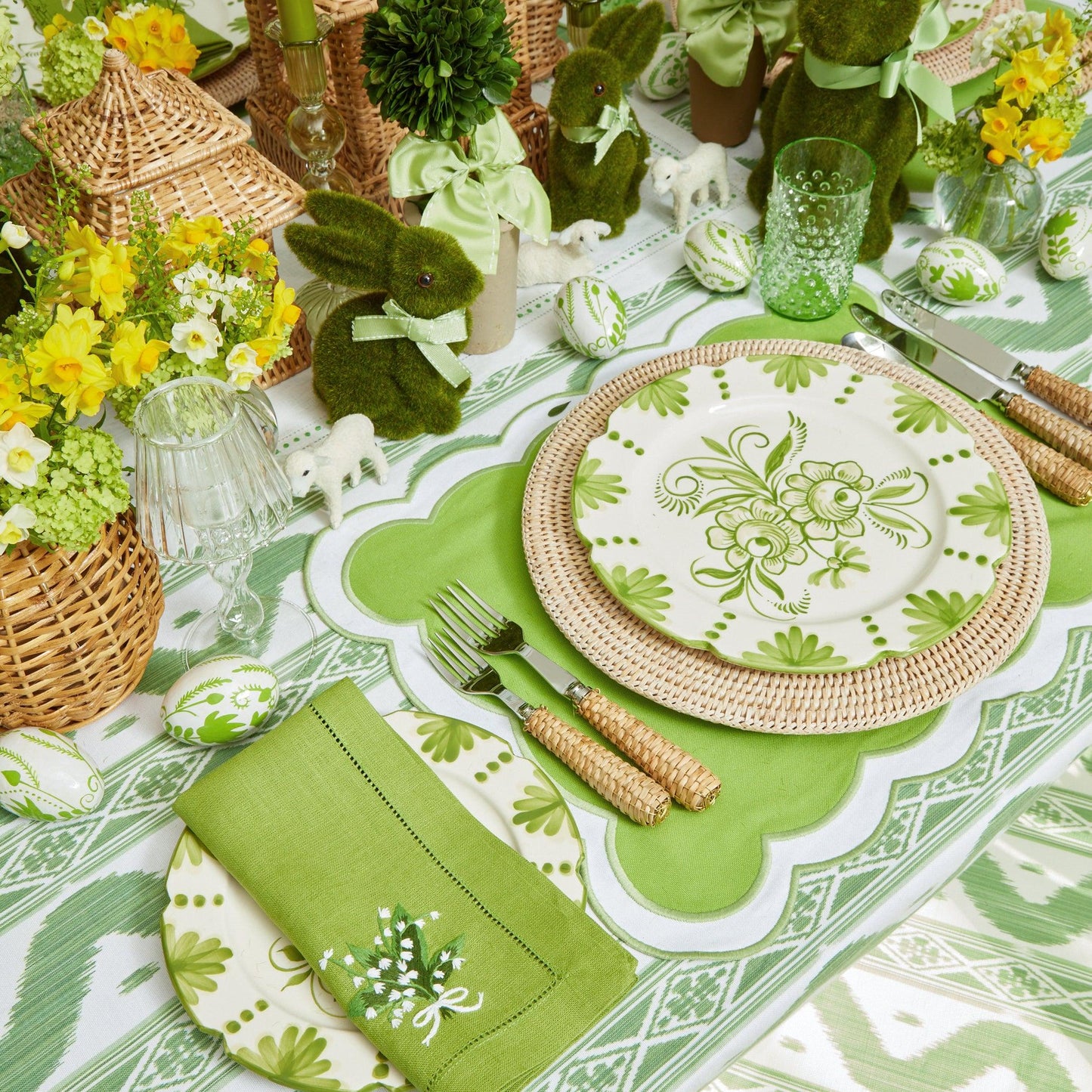 Green Lily of the Valley Linen Napkins (Set of 4)