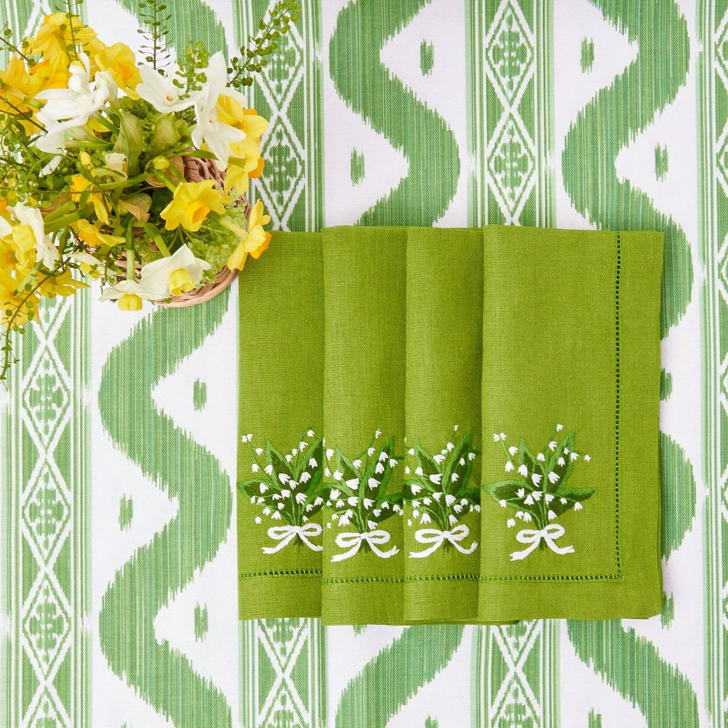 Green Lily of the Valley Linen Napkins (Set of 4)