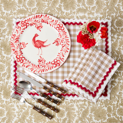 Putty Gingham & Red Rossina Placemats & Napkins (Set of 4)