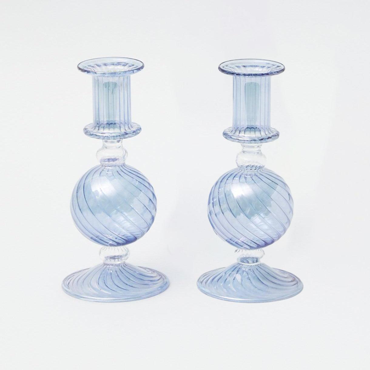 Small Camille Azure Candle Holders (Pair)