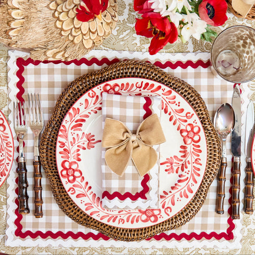 Putty Gingham & Red Rossina Placemats & Napkins (Set of 4)