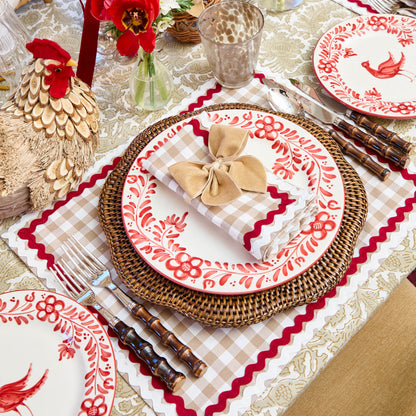 Putty Gingham & Red Rossina Placemats & Napkins (Set of 4)