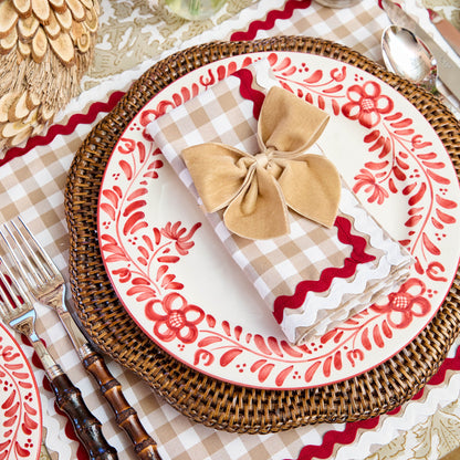 Putty Gingham & Red Rossina Placemats & Napkins (Set of 4)